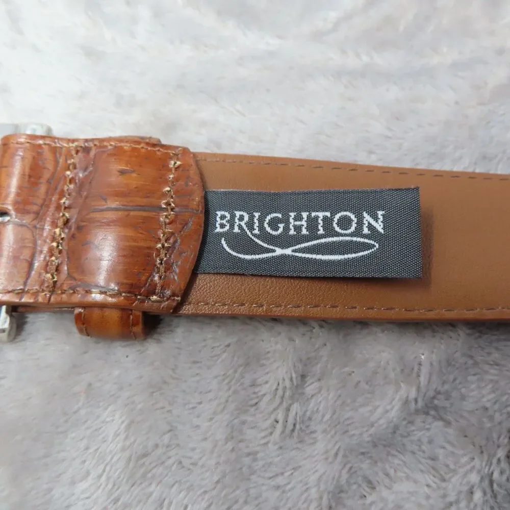 Vintage Brighton Unisex Brown Leather Silver Buckle Croc Embossed Belt‎ Size 40